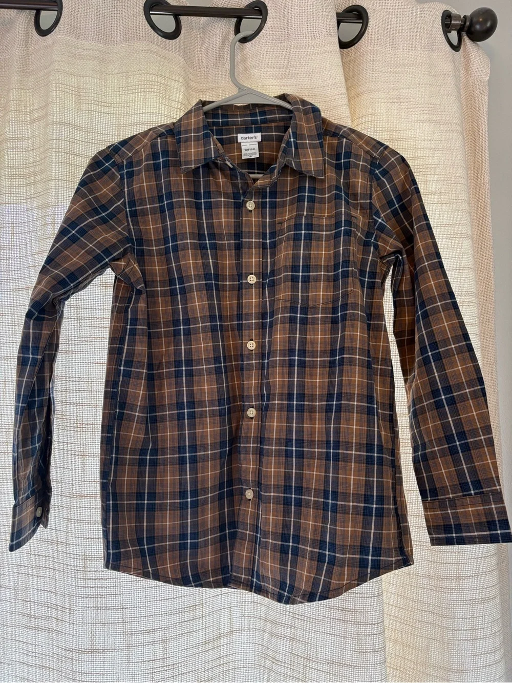 Carter's Navy and Brown Plaid Long-Sleeve Button-Down Shirt